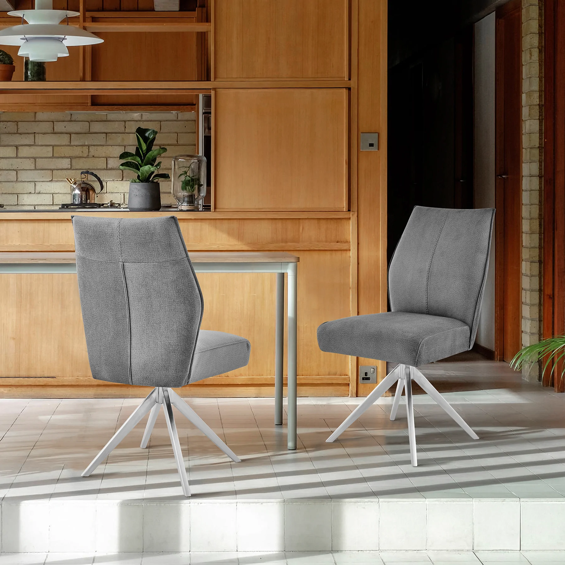 Monarch Swivel Dining Room Accent Chair in Gray Fa