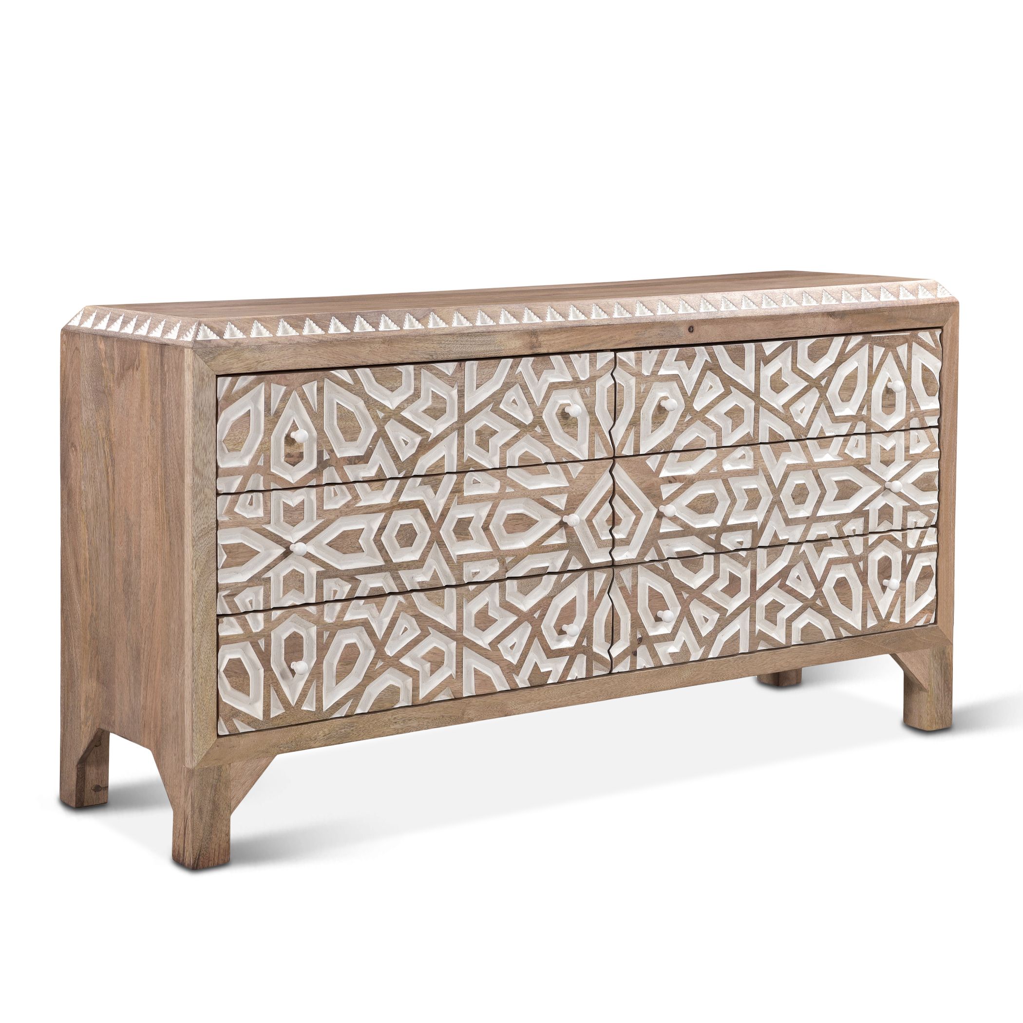 Haveli Dresser Carved, Natural White