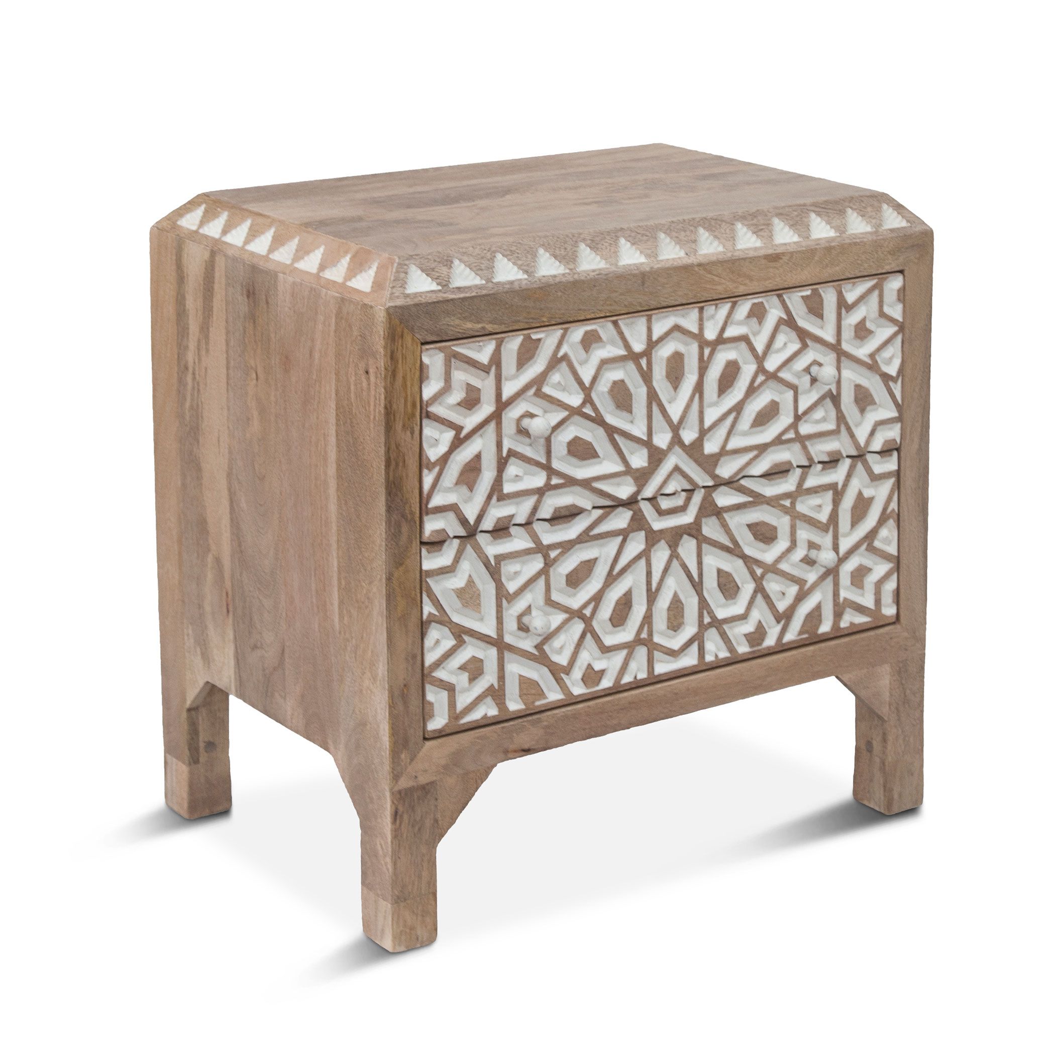 Haveli Night Chest Carved, Natural Wht