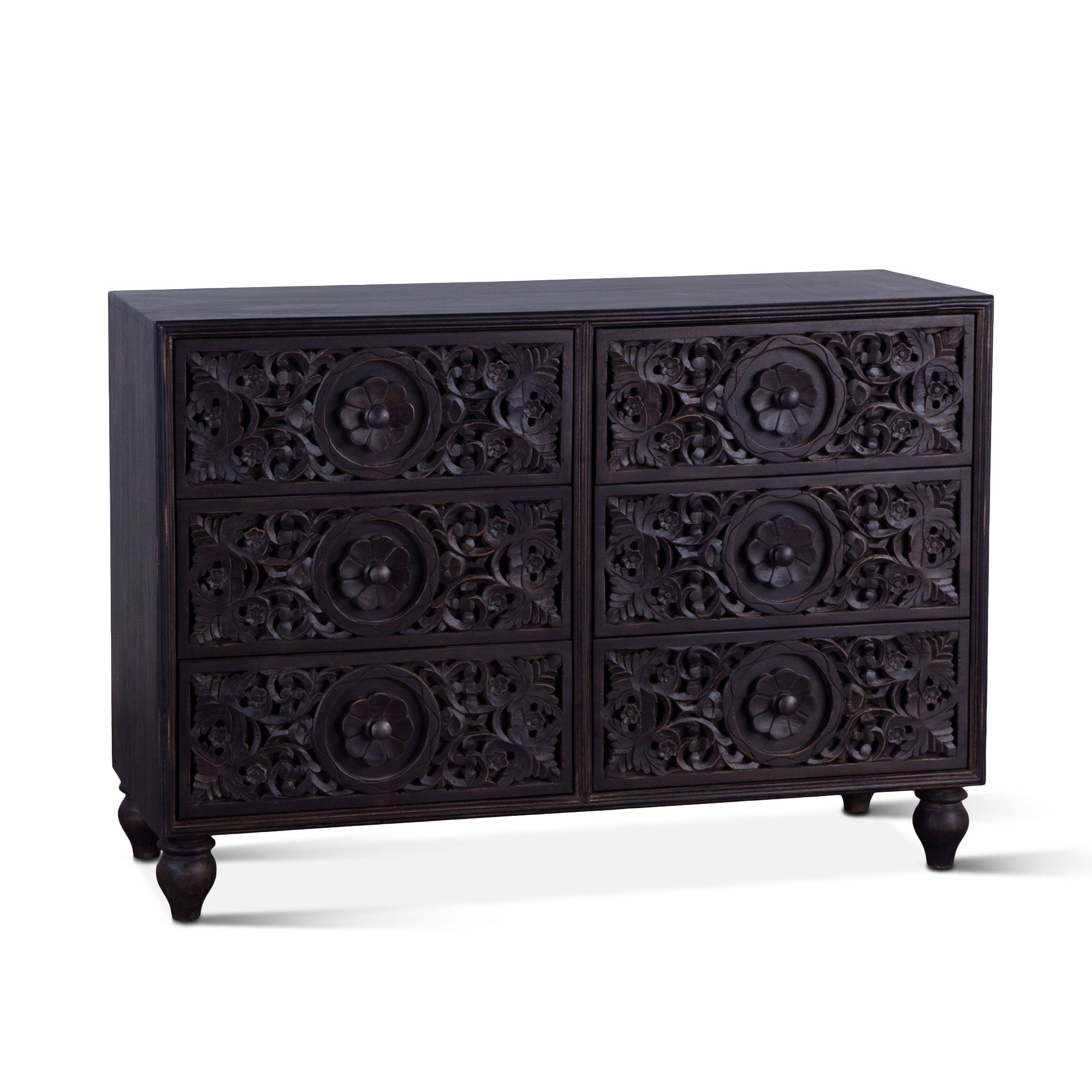 Haveli Hand-Carved Mango Wood Dresser in Vintage B