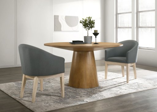 Dining Table Set with Gray Barrel Chairs