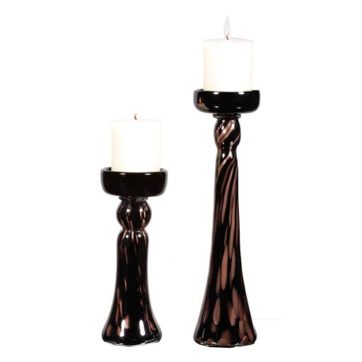 Drip Black Glass Candleholder Set